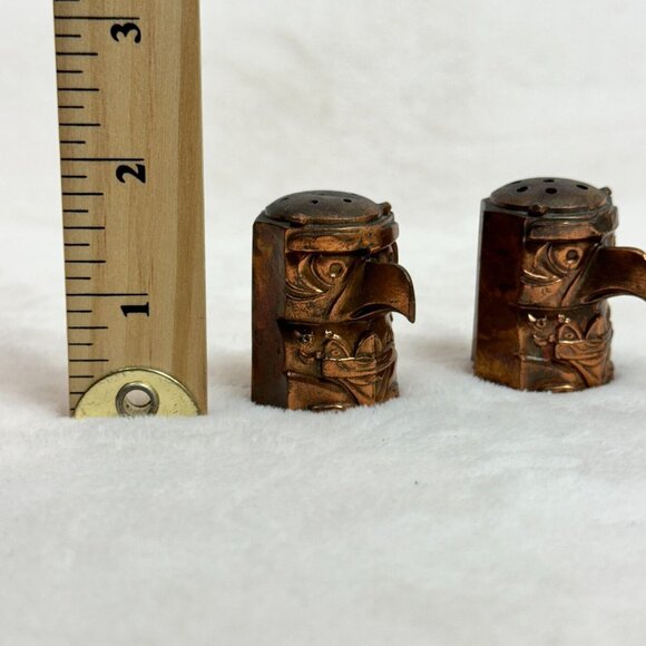 Vintage Totem Salt & Pepper 1.8" Shakers  Copper/Bronze Made in Japan - Picture 3 of 10